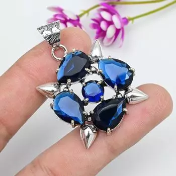 Подвеска с синим сапфиром, подвеска из драгоценного камня ручной работы, подвеска из стерлингового серебра 925 пробы, антикварные ювелирные изделия, для подарка на помолвку
