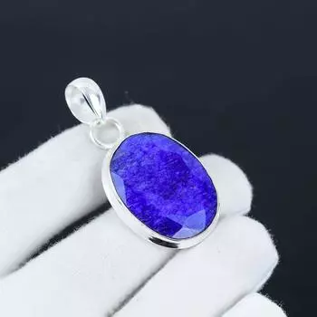 Подвеска с синим сапфиром, подвеска с синим сапфиром, ручная работа, серебро 925 пробы, сапфир для женщин, подвеска для подарков 5.5 Cm. синий