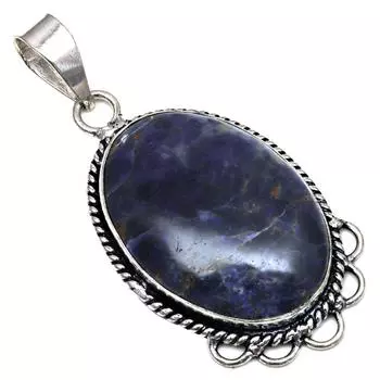 Подвеска с синим содалитом, драгоценный камень, подарок для нее, серебряное украшение 2 дюйма