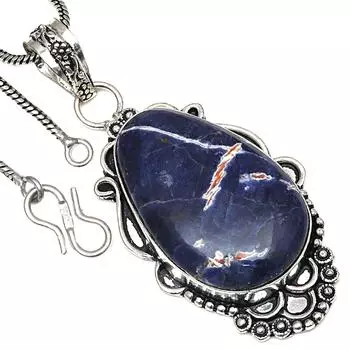 Подвеска с синим содалитом, драгоценным камнем, ручная работа, подарок для нее, серебряные украшения 2,25 дюйма
