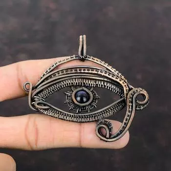 Подвеска с синим солнечным камнем от сглаза, медная проволока, обернутая драгоценным камнем, подвеска от сглаза, ювелирные изделия ручной работы, красивые медные украшения, свадебные подарки
