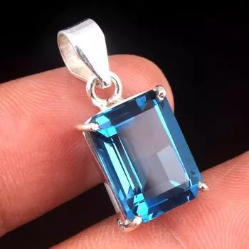 Подвеска с синим топазом, ювелирные изделия ручной работы, серебряные украшения, серебро 925 пробы, подарок для нее синий