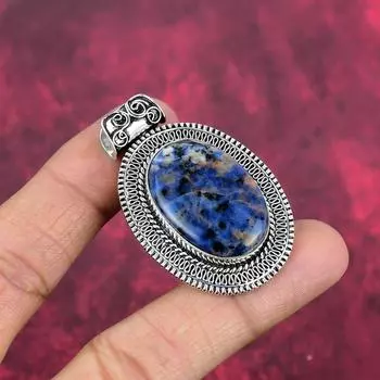 Подвеска с содалитом, драгоценный камень, 925 пробы, серебряное ювелирное украшение, ручная работа, подвеска с камнем по дате рождения, подарок для него 2.00 Inches синий