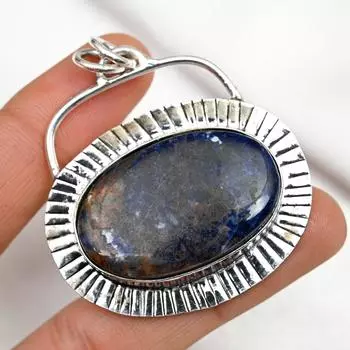 Подвеска с содалитом, драгоценный камень, 925 пробы, серебряное ювелирное украшение, ручная работа, подвеска с камнем по дате рождения, подарок для него 2.13 Inches синий