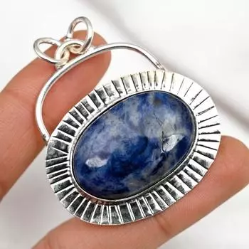 Подвеска с содалитом, драгоценный камень, кулон из стерлингового серебра 925 пробы, дизайнерское ювелирное украшение ручной работы в подарок маме 2.13 Inches синий
