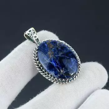 Подвеска с содалитом, драгоценный камень содалит, ювелирная подвеска из стерлингового серебра 925 пробы ручной работы для женского подарка, ювелирные изделия из натурального камня содалита для нее 1.96 синий