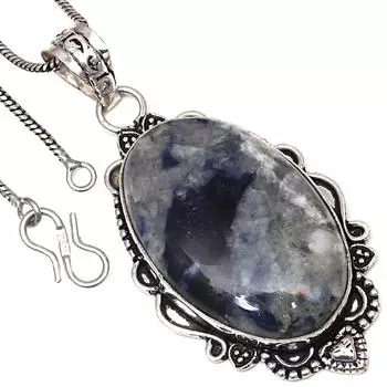 Подвеска с содалитом, драгоценным камнем, подарок на День святого Валентина, серебряное ювелирное изделие 2,5 дюйма