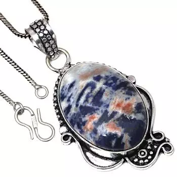 Подвеска с содалитом, драгоценным камнем, ручная работа, подарок на День святого Валентина, серебряное ювелирное изделие, 2,5 дюйма