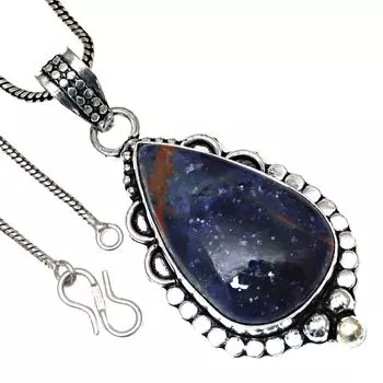 Подвеска с содалитом, драгоценным камнем, ручная работа, подарок на День святого Валентина, серебряное ювелирное изделие, 2,5 дюйма