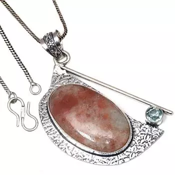 Подвеска с солнечным камнем, этническое серебряное украшение ко Дню святого Валентина, 2 дюйма