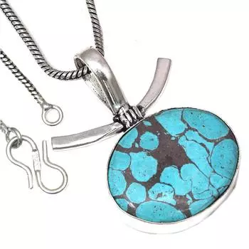 Подвеска с тибетским бирюзовым камнем, подарок на День святого Валентина, серебряное украшение 1,25 дюйма