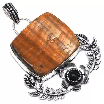 Подвеска с тигровым глазом, друзами, драгоценным камнем, подарок для нее, серебряные украшения 2,25 дюйма