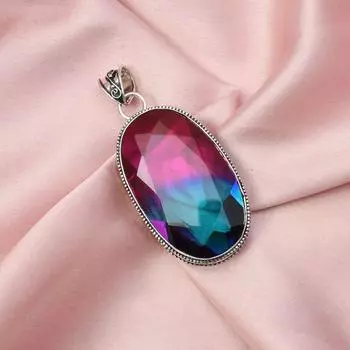 Подвеска с турмалином и серебряным ожерельем-цепочкой Подвеска из стерлингового серебра 925 пробы