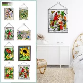 Подвеска с витражами в виде птиц, подвеска с витражами в виде птиц, стеклянные оконные занавески, акриловая настенная подвеска с цветными птицами, декор, аксессуары для комнаты One Size