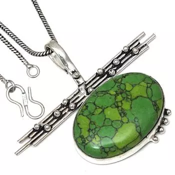 Подвеска с зеленым бирюзовым драгоценным камнем, подарок ручной работы для нее, серебряное украшение 1,75 дюйма