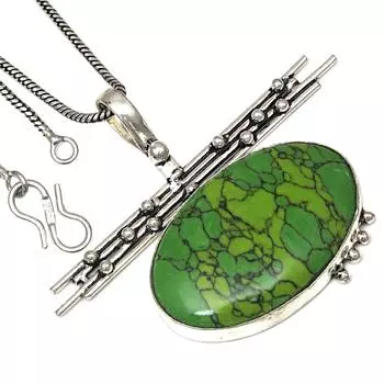 Подвеска с зеленым бирюзовым драгоценным камнем, подарок ручной работы для нее, серебряное украшение 1,75 дюйма