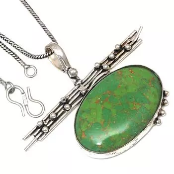 Подвеска с зеленым бирюзовым драгоценным камнем, подарок ручной работы для нее, серебряное украшение 1,75 дюйма