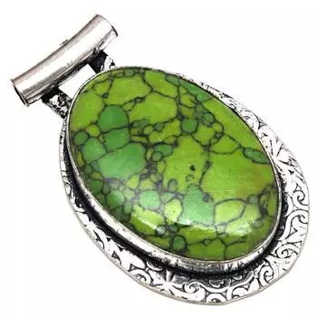 Подвеска с зеленым бирюзовым драгоценным камнем в подарок для нее, серебряное украшение 2 дюйма