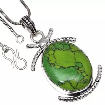 Подвеска с зеленым бирюзовым камнем, подарок ручной работы для нее, серебряное украшение 2 дюйма