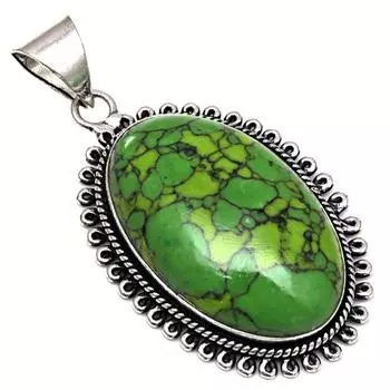 Подвеска с зеленым бирюзовым камнем, подарок ручной работы для нее, серебряное украшение 2 дюйма