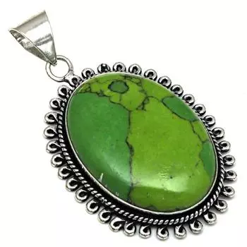 Подвеска с зеленым бирюзовым камнем, подарок ручной работы для нее, серебряное украшение 2 дюйма
