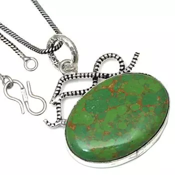 Подвеска с зеленым бирюзовым камнем, ручная работа, старинное серебряное украшение 1,75