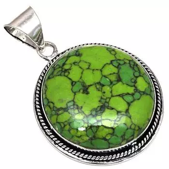 Подвеска с зеленым бирюзовым камнем, серебряное украшение ручной работы, 1,75 дюйма