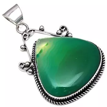 Подвеска с зеленым ботсванским агатом, драгоценным камнем, подарок на День матери, серебряное украшение, 2 дюйма