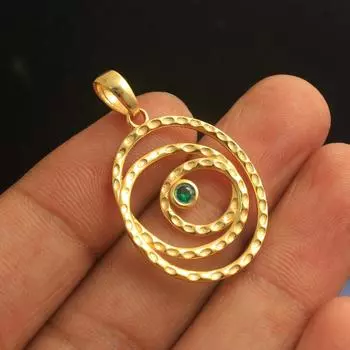 Подвеска с зеленым цирконом из желтого золота, стерлинговое серебро 925 пробы, ювелирные украшения ручной работы золотой/жёлтый