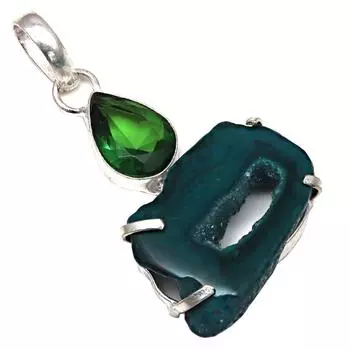 Подвеска с зеленым срезом друзового драгоценного камня, серебряное украшение ручной работы, 2 дюйма