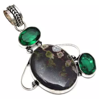 Подвеска с зелеными точками из яшмы, драгоценный камень, ручная работа, серебряное украшение ко Дню матери, 2,5 дюйма