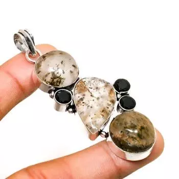 Подвеска с золотым рутилом и черной шпинелью 925 пробы, посеребренная, 2,65 дюйма 2.65 золотистый