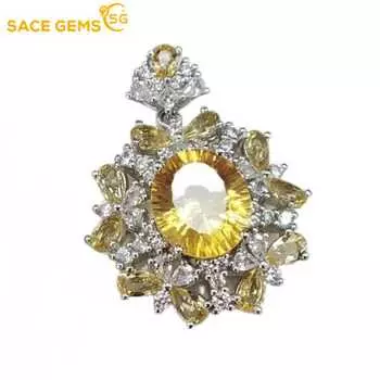Подвеска SACE GEMS для женщин, стерлинговое серебро 925 пробы, 10*12 мм, кулон с натуральным цитрином, ожерелье, Свадебная вечеринка, ювелирные изделия, подарки жёлтый