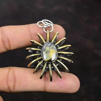 Подвеска Schalenblende, подвеска из стерлингового серебра 925 пробы, драгоценный камень, подвеска ручной работы, ювелирные изделия в виде клетки, позолоченная подвеска 18 карат, подарок для него, уникальные ювелирные изделия