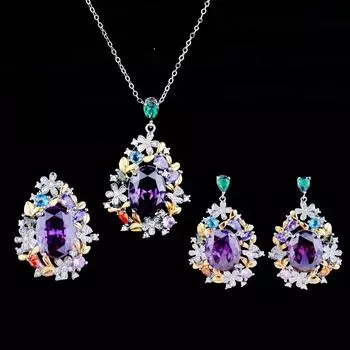 Подвеска Secret Garden из итальянского двухцветного золота, роскошное кольцо с аметистом, полное бриллиантов, яркие серьги-цветы