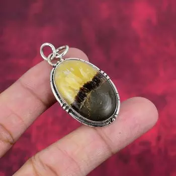 Подвеска Septarian Fossil Designer, подвеска из цельного серебра 925 пробы, красивая подвеска ручной работы из ювелирного камня 1.85 Inches жёлтый