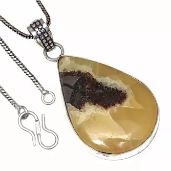 Подвеска Septarian Jasper Gemstone Подарочное серебряное украшение на День святого Валентина 2.25