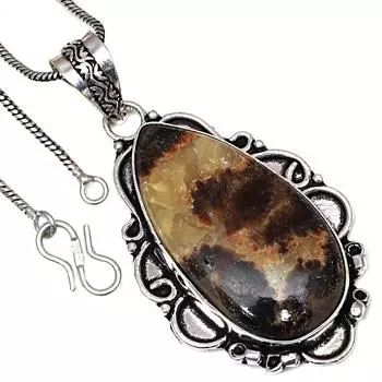 Подвеска Septarian Jasper Gemstone Подарок на День святого Валентина Серебряное ювелирное изделие 2.25