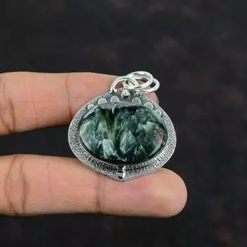 Подвеска серафинит, драгоценный камень, ювелирные изделия, кулон из стерлингового серебра 925 пробы, кулон ручной работы, замечательные ювелирные изделия серафинит, этнический кулон, подарки для нее