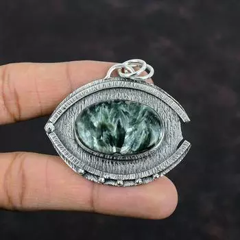 Подвеска серафинит, оригинальный драгоценный камень, кулон из стерлингового серебра 925 пробы, подвеска ручной работы, потрясающий кулон, подарки для жены, ювелирные изделия