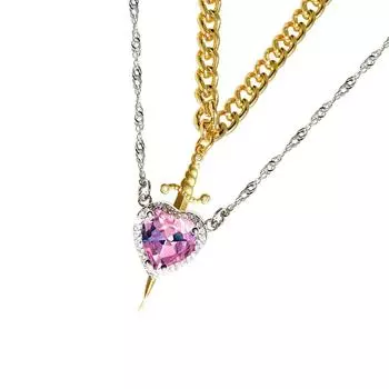 Подвеска Сердце и Мечи Регулируемая цепочка на шею Золотистый/Серебристый тон Сплав Ожерелье Аксессуар для пар и влюбленных золотой