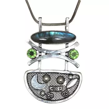 Подвеска Серебряный Перидот Лабрадорит Драгоценный Камень Ювелирные Изделия Стерлингового Серебра 2.5 Огненный