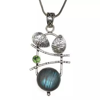 Подвеска Серебряный Перидот Лабрадорит Драгоценный Камень Ювелирные Изделия Стерлингового Серебра 2.5 Огненный