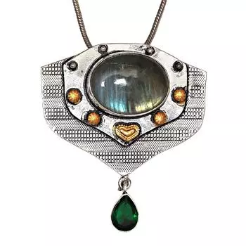 Подвеска Серебряный Перидот Лабрадорит Драгоценный Камень Ювелирные Изделия Стерлингового Серебра 2.5 Огненный