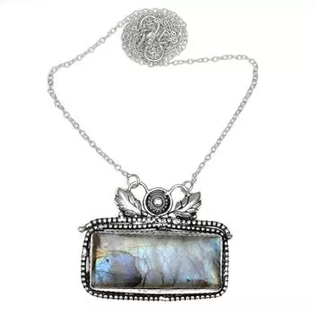 Подвеска Серебряный Перидот Лабрадорит Драгоценный Камень Ювелирные Изделия Стерлингового Серебра 2.5 Огненный