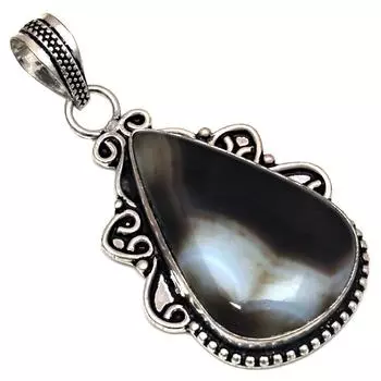 Подвеска Серый Ботсванский Агат Драгоценный Камень Подарок Для Нее Серебряные Украшения 2.25
