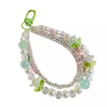 Подвеска-шарм для телефона с двухслойным цветком и бусинами, подвесная веревка, милая цепочка для телефона, ремешок, украшение для сумки, аксессуары для ключей зелёный