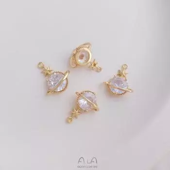 Подвеска-шарм «Планета» из золота 14 карат с цирконом для изготовления украшений своими руками: Браслеты, Серьги, Ожерелья