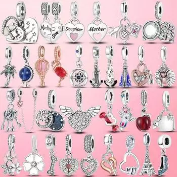 Подвеска-шарм в виде компаса в форме сердца, бусины, серебряный кулон 925 пробы, оригинальный браслет, сделай сам для изготовления ювелирных изделий