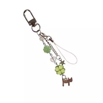 Подвеска-шарм в виде кошки с клеверами-четырехлистниками, брелок, красочное бисерное кольцо для ключей, украшение, подвесной орнамент для сумок и телефонов